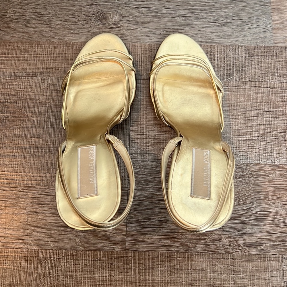 Michael Kors Gold Metallic Sandal Slingback Heels - Picture 6 of 12